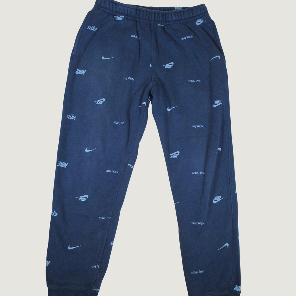 Nike Joggers Mens M Navy‎ Blue Excellent All Over Logo Print FB7437-410